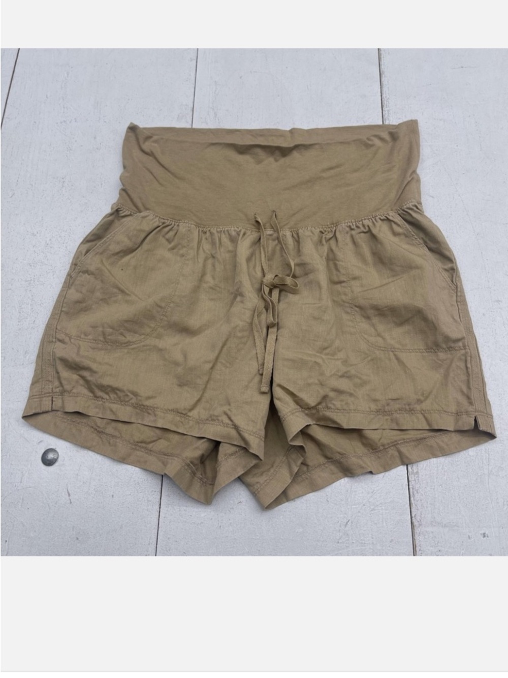 Isabel Stretch Maternity chino drawstring Shorts in Khaki